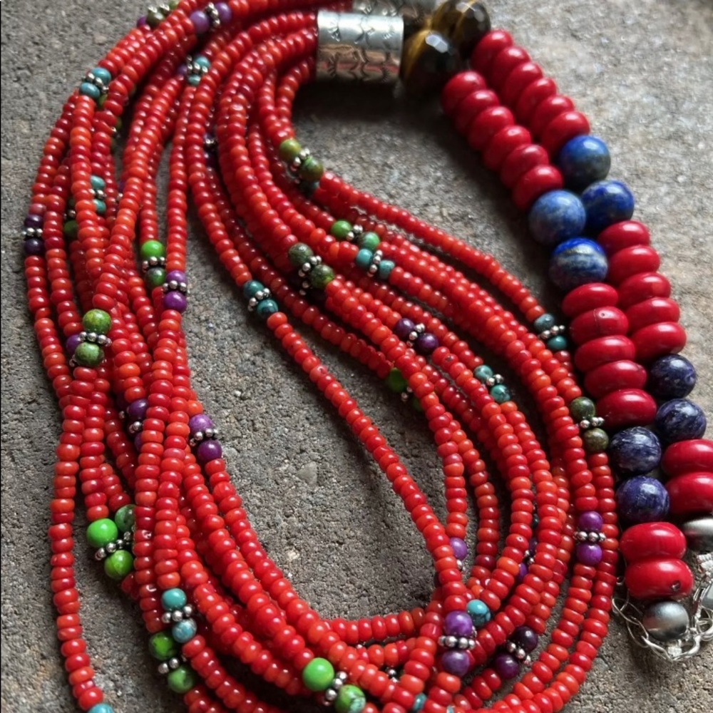 Sterling Silver Multi Strand Multi Stone Red Cora… - image 8